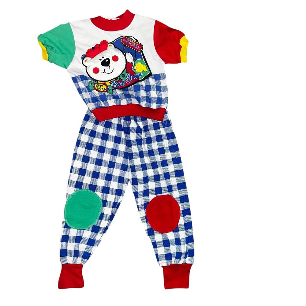 Vintage 90s color block primary colors fishing bear 2pc outfit set 24 months NEW